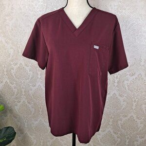 FIGS Mens Size Small Dark Red Leon Three Pocket Scrub Top Short Sleeve EUC